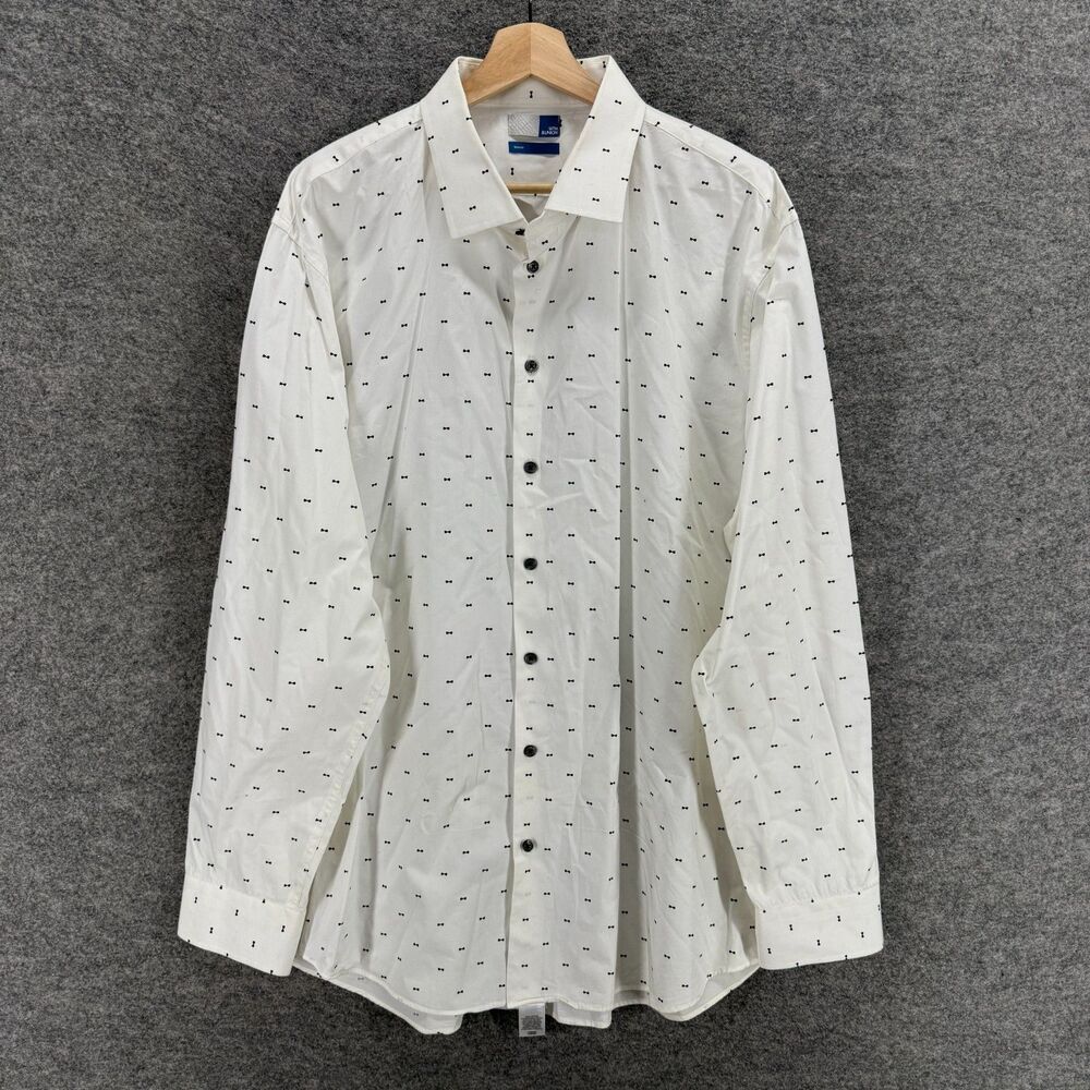 14th & Union Shirt Men 2XL White Geometric Button Up Collared Long Sleeve Trim
